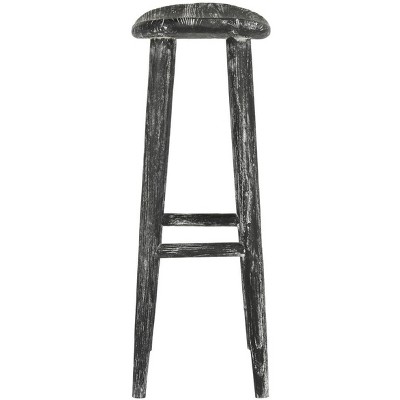Transitional Black Wood Saddle Bar Stool, 18" W x 31" H