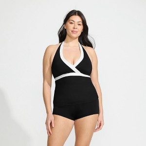 Lands' End Women's Texture V-neck Halter Tankini Swimsuit Top - 1 of 4