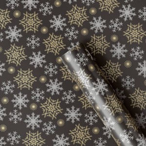 30” 25 sq ft Christmas Roll Wrap Gold/White Snowflakes on Black - Wondershop™ - 1 of 3