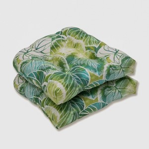Key Cove Floral 2pc Outdoor Seat Cushion Set Green - Pillow Perfect - 1 of 3