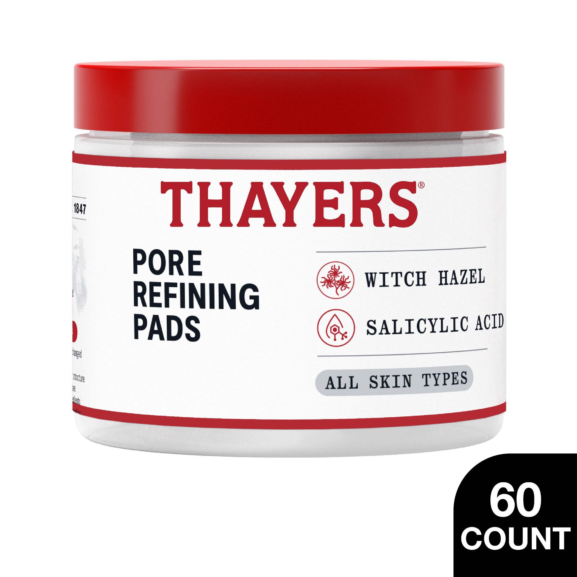 Thayers Remedies Pore Refining Face Pads with Witch Hazel and Salicylic Acid - 60ct: Alcohol-Free, Paraben-Free, Vegan