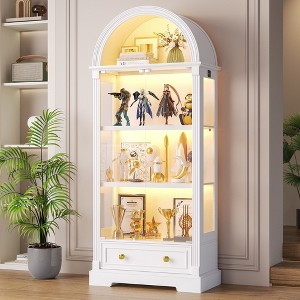 Fredees Display Cabinet with Glass Doors, 72" Tall Arched Curio Cabinet with Human Sensor Lights for Collectibles, Living Room, and Office - 1 of 4
