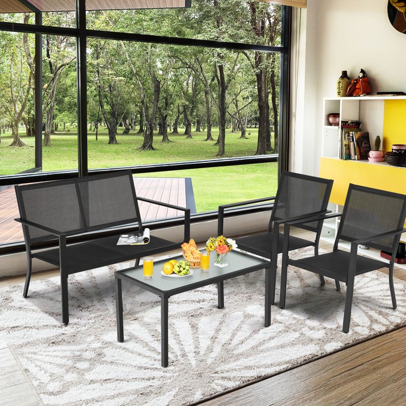 Tangkula 4 PCS Patio Furniture Set Outdoor Conversation Set w/Glass Coffee Table Garden Bistro Set Gray, 3 of 11