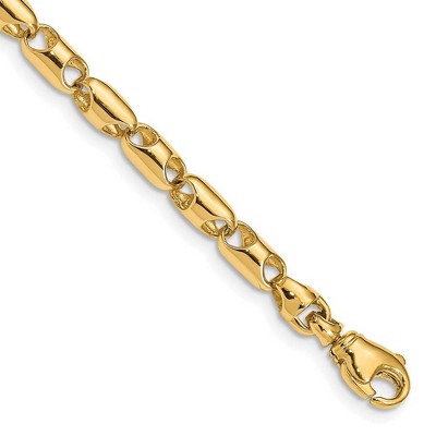 Black Bow Jewelry 4mm 14k Yellow Gold Fancy Barrel Link Chain Bracelet, 8.5 Inch