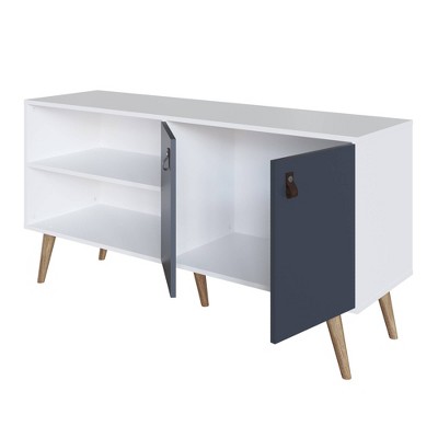 Amber White and Blue MDF TV Stand with Cabinet