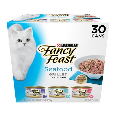 Purina Fancy Feast Seafood Collection with Tuna, Salmon, Fish and Seafood Gourmet Wet Cat Food Grilled Collection - 3oz/30ct Variety Pack