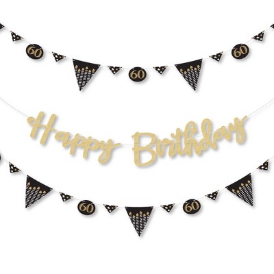 Big Dot of Happiness Adult 60th Birthday - Gold - Birthday Party Letter Banner Decor - 36 Cutouts & No-Mess Real Gold Glitter Happy Birthday Letters