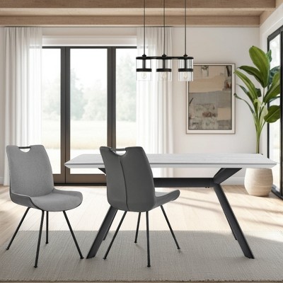 Contemporary Dining Chair in Gray Powder Coated Finish and Pewter Fabric - Set of 2