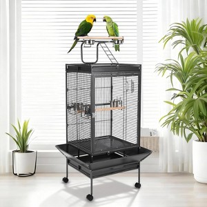 Large 64.4" Metal Parrot Cage,Heavy-Duty Aviary w/ Acrylic Door, Perches, Stainless Steel Bowls, 360° Wheels – for Macaws, Cockatoos, African Greys - 1 of 4
