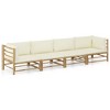 vidaXL 4 Piece Bamboo Patio Lounge Set - Versatile, Stylish and Comfortable Outdoor Furniture with Cream White Cushions, Lightweight and Easy to Clean - 2 of 4