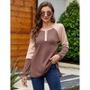 Women’s Waffle Knit Tunic Tops Color Block Long Sleeve Button Up Crew Neck Henley Shirts - 3 of 4