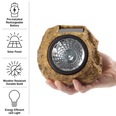 Brown Faux-Stone Solar LED Pathway Lights, 4-Pack