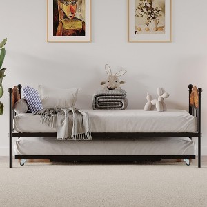 GustoWave Twin Metal Daybed with Foldable Trundle, Space Saving Daybed - 1 of 4