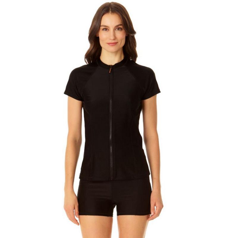 Coppersuit - Women's Short Sleeve Zip Front Rashguard Swimsuit Top, 4 of 7