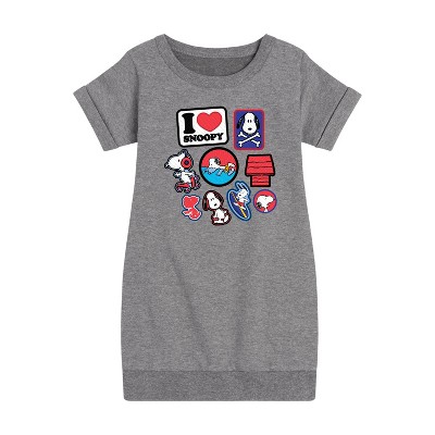 - Peanuts - I Heart Snoopy Patches Graphic Short Sleeve Fleece Dress