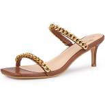 Perphy Snakeskin Printed Square Toe Chain Stiletto Heels Slide Sandals for Women