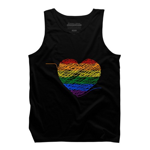 Design by Humans Rainbow Colored String Pride Heart by corndesign T-Shirt - Black - 2x Large