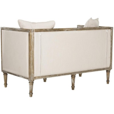 Elegant Beige Linen and Rustic Wood 53" Contemporary Settee