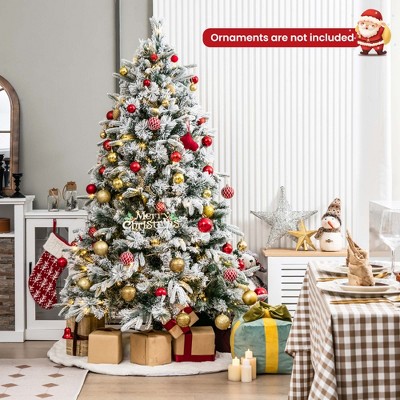 6' Green Snow Flocked PVC Christmas Tree with Warm White LED Lights