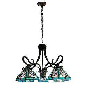 Chloe Lighting  Innes Mission Tiffany-Style Blackish Bronze 5 Light Large Chandelier 26" Wide - 1 of 4