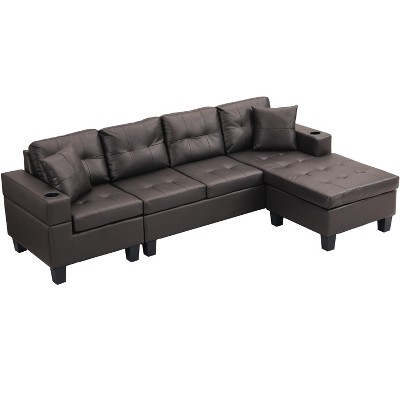 VYNXARIA Sectional Sofa Set for Living Room with Right Hand Chaise Lounge and Storage Ottoman (Grey)