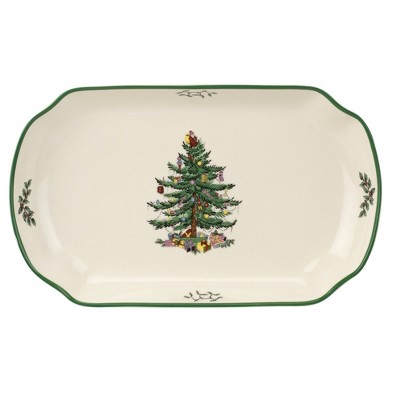 Spode Christmas Tree Rectangular Scalloped Tray - 11 Inch,
