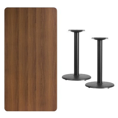 60'' Walnut Laminate Rectangular Dining Table with Black Metal Base