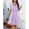 Coolmee Women's Summer Dress Short Sleeve V Neck Dress Lightweight Ruffle Solid color Mini Dress - 2 of 4