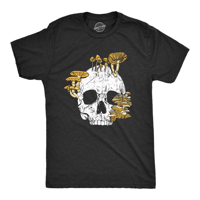 Mens Mushroom Skull T Shirt Fuuny Cool Dead Decaying Skeleton Shrooms Tee for Guys - Crazy Dog Men's T Shirt For Halloween Season Black S