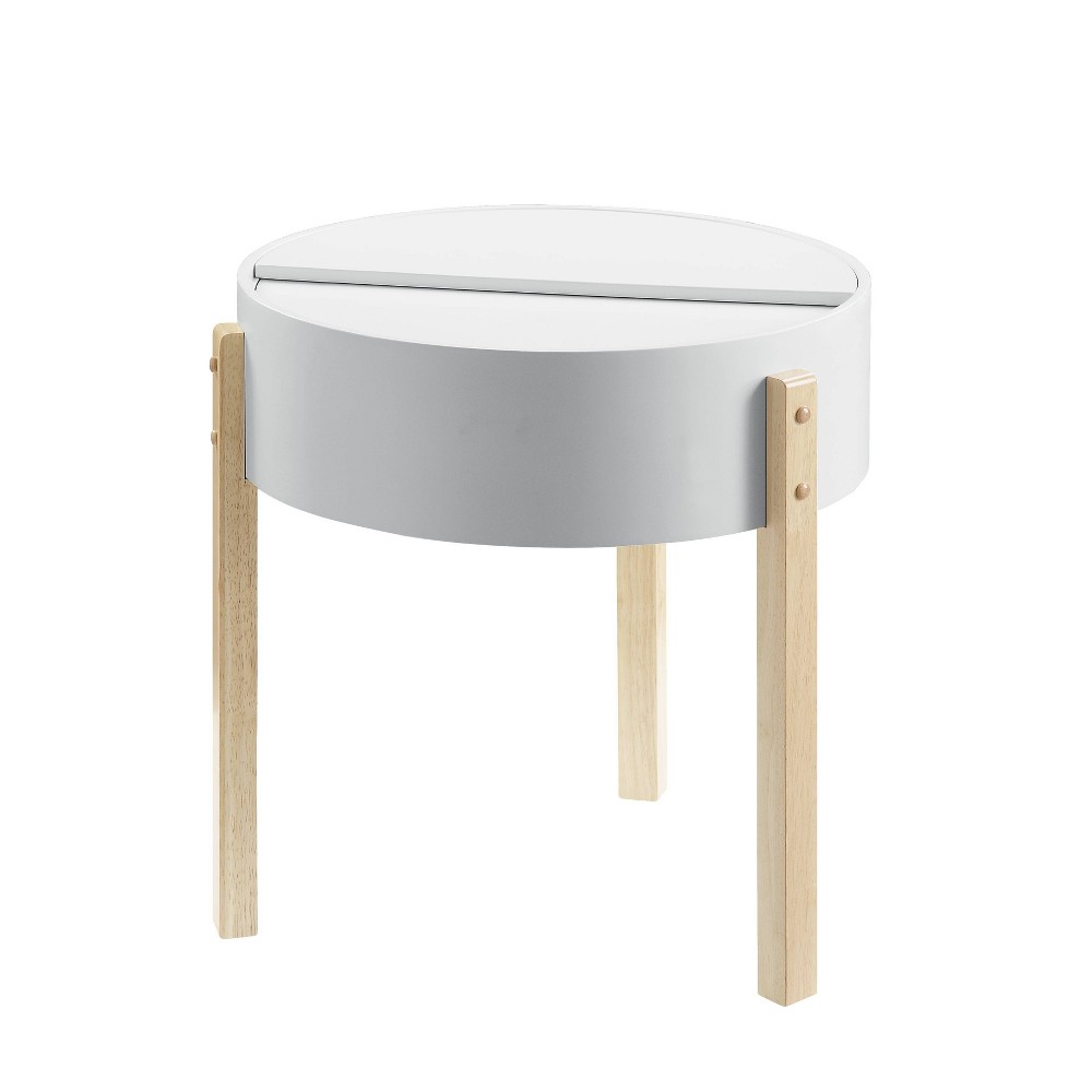 Photos - Coffee Table Bodfish End Table White/Natural - Acme Furniture: Mid-Century Modern, Hidd