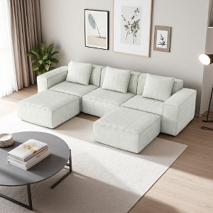 118" Modular Sectional Sofa with Cloud Corduroy, Convertible Bed & Footrests - 1 of 4