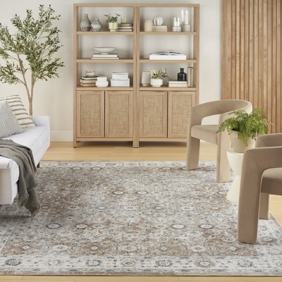 Astra Silver Taupe Floral Synthetic 8' x 10' Washable Area Rug