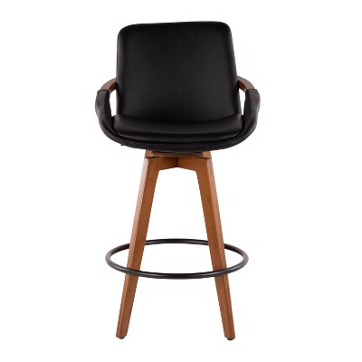 Cosmo 26" Black and Walnut Modern Swivel Counter Stool