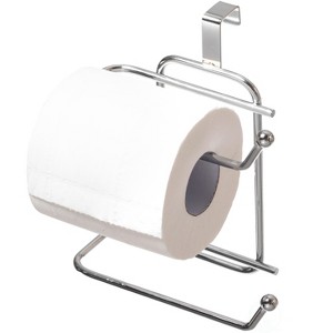 Basicwise Chrome Toilet Tissue Paper Roll Holder Dispenser, Over The Tank Two Slot Tissue Organizer - 1 of 4