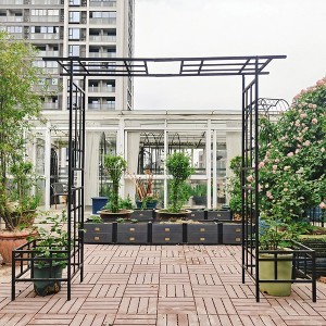 Dolonm Metal Garden Arch with Gate Climbing Plants Support Rose Arch Outdoor Black - 1 of 4