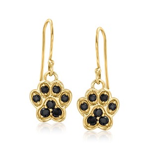 Ross-Simons 0.70 ct. t.w. Black Spinel Paw Print Drop Earrings in 18kt Gold Over Sterling - 1 of 3