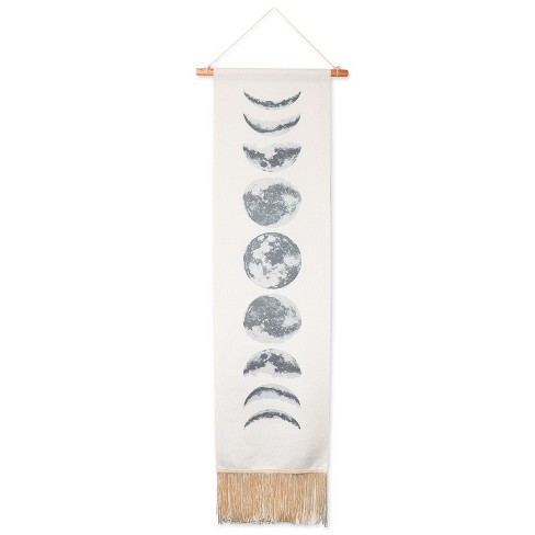 Okuna Outpost Bohemian Style Moon Phases Tapestry Hanging Wall Art for Home Decor White 12 x 49 In