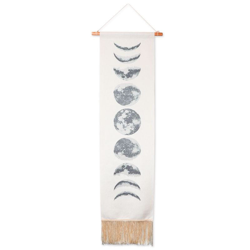 Okuna Outpost Bohemian Style Moon Phases Tapestry Hanging Wall Art for Home Decor, White, 12 x 49 In, 1 of 9