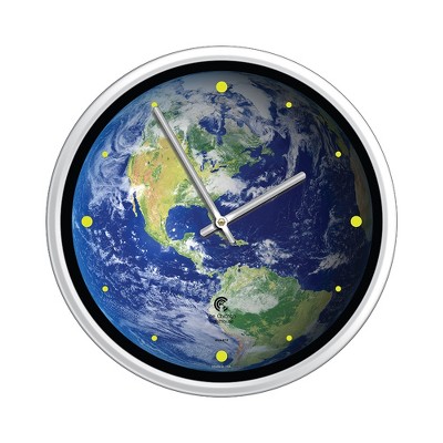 12.75" x 1.5" Earth The Beautiful Decorative Wall Clock White Frame - By Chicago Lighthouse