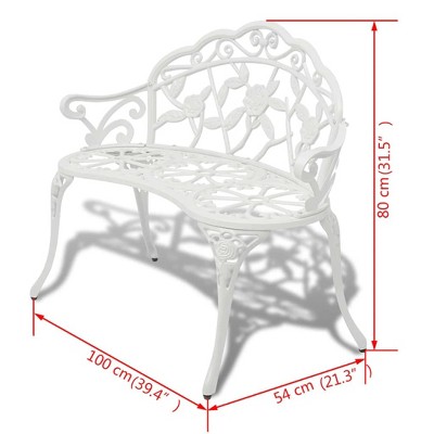 White Cast Aluminum Garden Bench with Ornate Floral Design