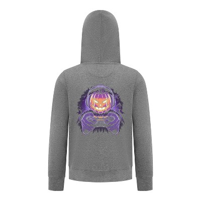 Everyday Kids Halloween Zip Up Hoodie – Gamer Pumpkin with Headphones and Controller – Cozy Fall Sweatshirt for Boys, Charcoal Gray