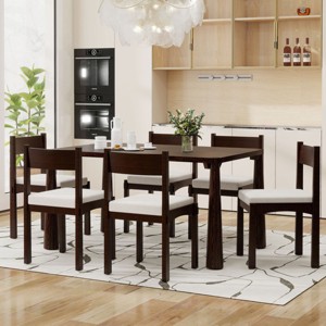 7-Piece Retro Dining Set for 6,Vintage 59.8'' Rectangular Table with Upholstered Chairs for Dining Room-Baofuwish - 1 of 4