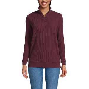 Lands' End Women's Long Sleeve Waffle Quarter Zip Pullover - 1 of 4