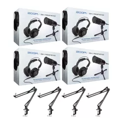 Zoom ZDM-1 4-Person Podcast Microphone Pack Accessory Bundle & Four Boom Arm