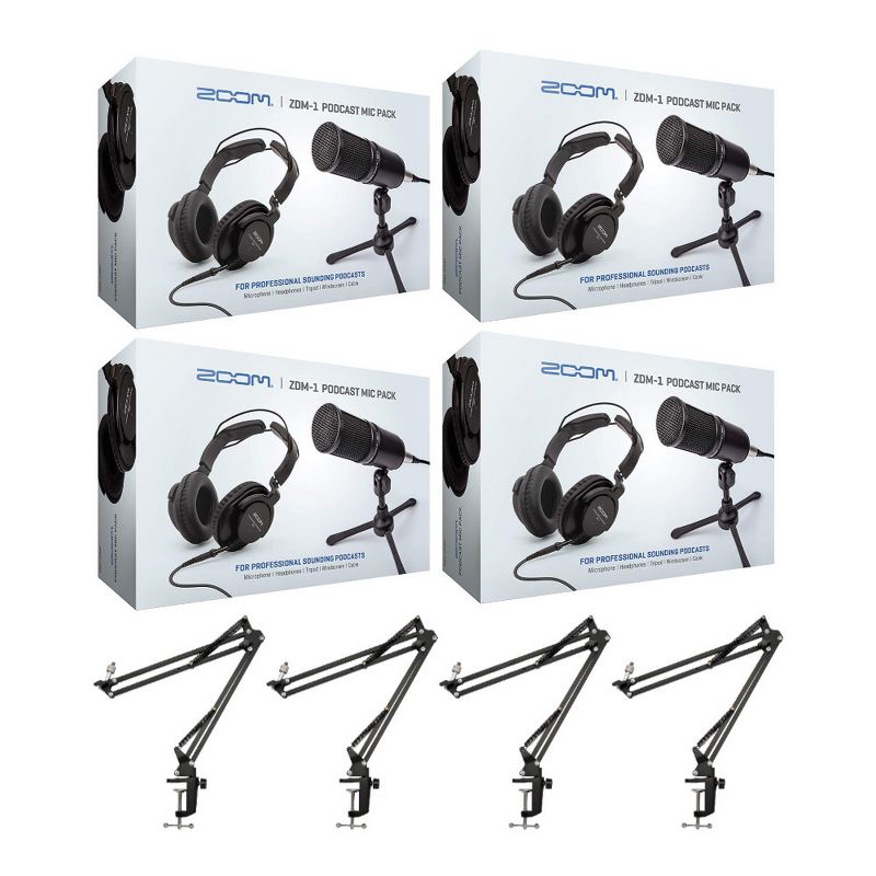 Zoom ZDM-1 4-Person Podcast Microphone Pack Accessory Bundle & Four Boom Arm, 1 of 4