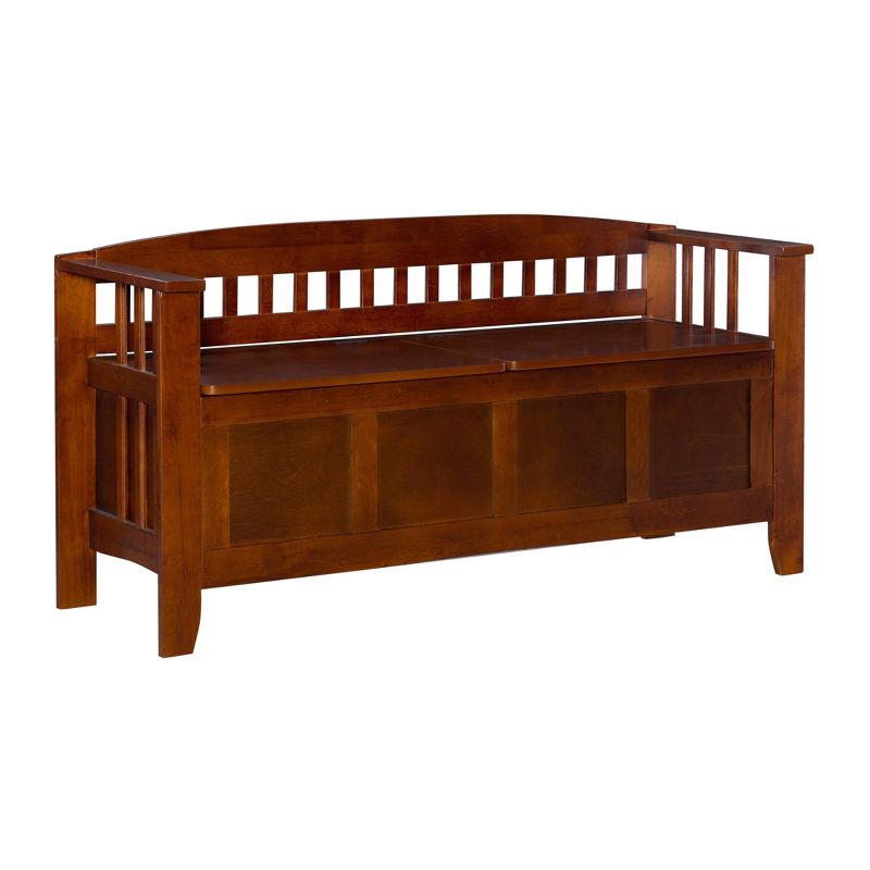 Walnut Split-Seat Storage Bench with Slat Back Design, 50"