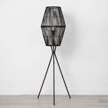 Diamond Tripod Floor Lamp Black with Rattan Shade (Includes LED Light Bulb) - Opalhouse™