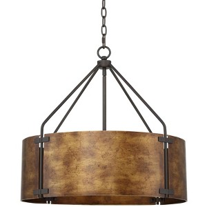 Possini Euro Design Julian Rustic Bronze Pendant Chandelier 22" Wide Industrial Metal Drum Shade 4-Light Fixture for Dining Room - 1 of 4