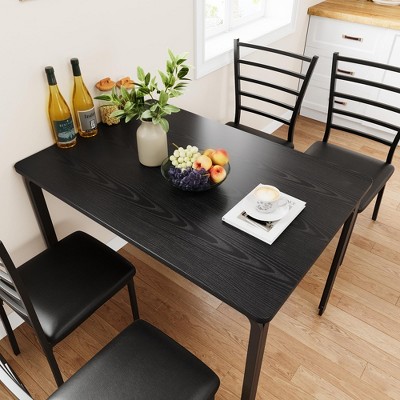 Dining Table Set for 4, Wood Tabletop Kitchen Table & Metal Frame 5-Piece Kitchen Dining Table Set
