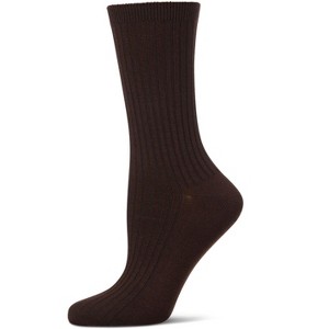 Memoi Women's 3 Pair Pack Rib Crew Socks Brown One Size - 1 of 4